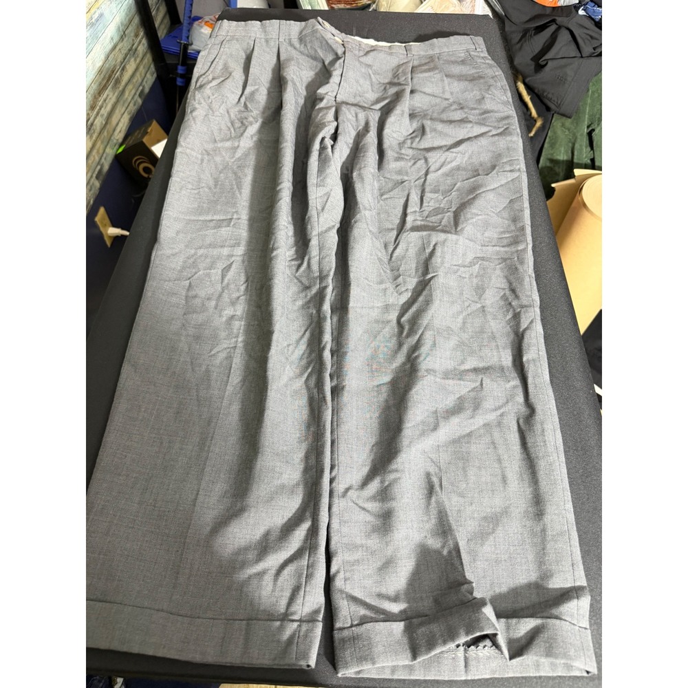 Wimbledon Dress Pants 44x30 Gray Excellent Pleated Cuffed Formal Trousers